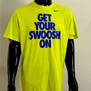 Blue and Volt Nike Dri fit “Get your swoosh on” t shirt
